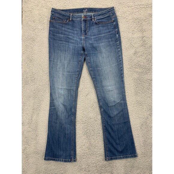 J. JILL Authentic Slim Boot Cut Denim Blue Jeans Stretch Size 8 Distressed Knees - Picture 1 of 11